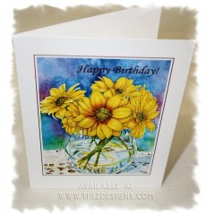 Laura Leeder Watercolor Print Birthday Card - Golden Mums